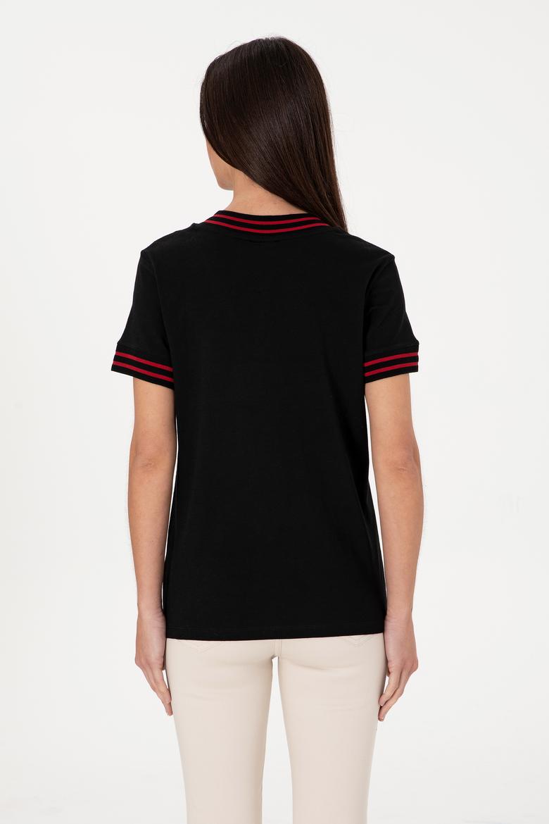 Kadın Siyah V Yaka Tişört - 50305770015