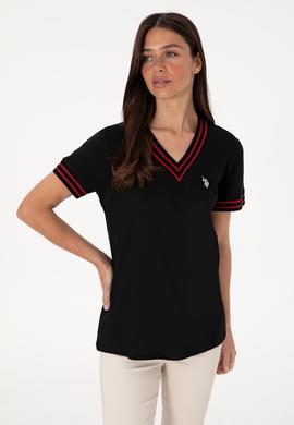 Kadın Siyah V Yaka Tişört - 50305770015