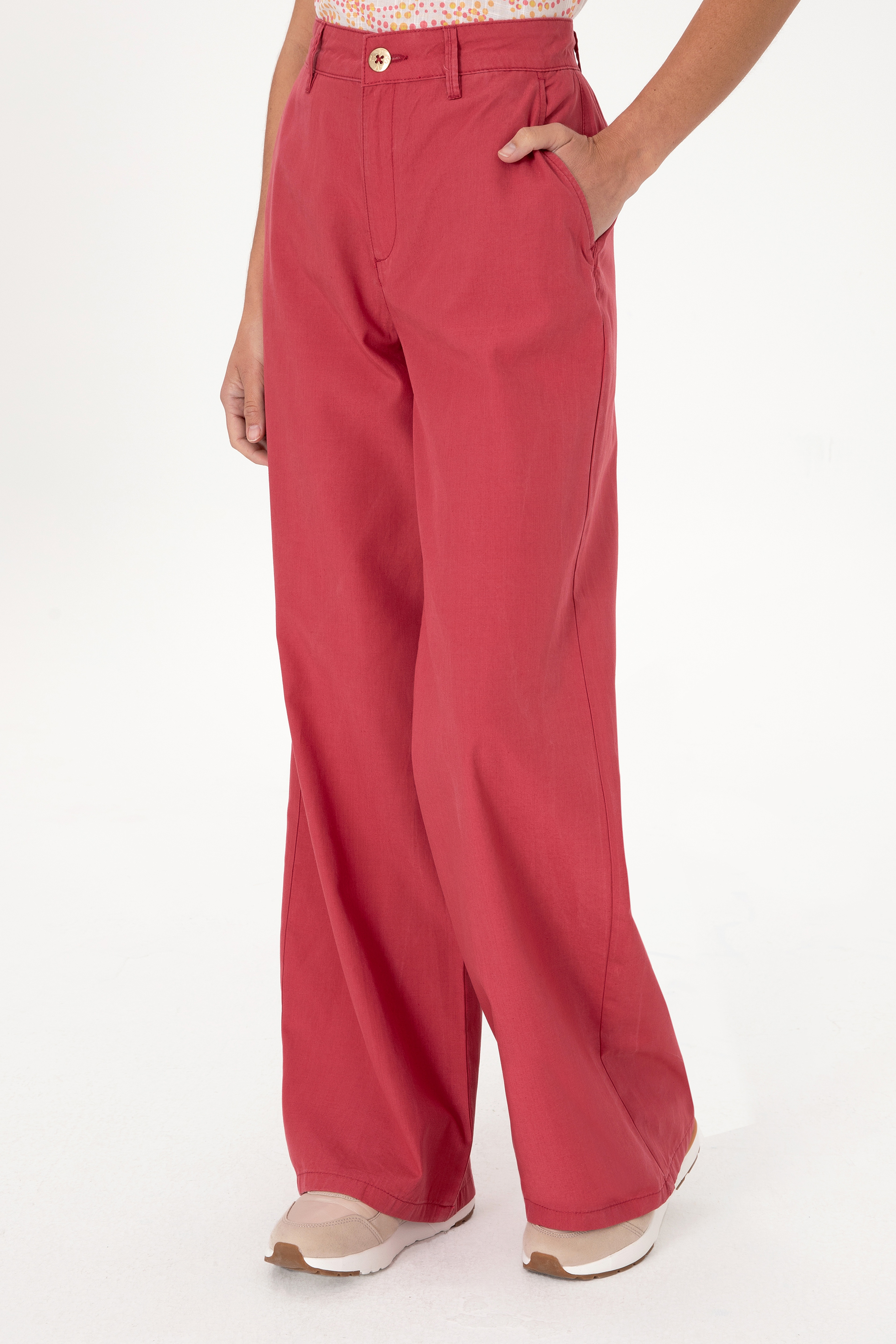Kadın Vişne Kanvas Loose Fit Pantolon
