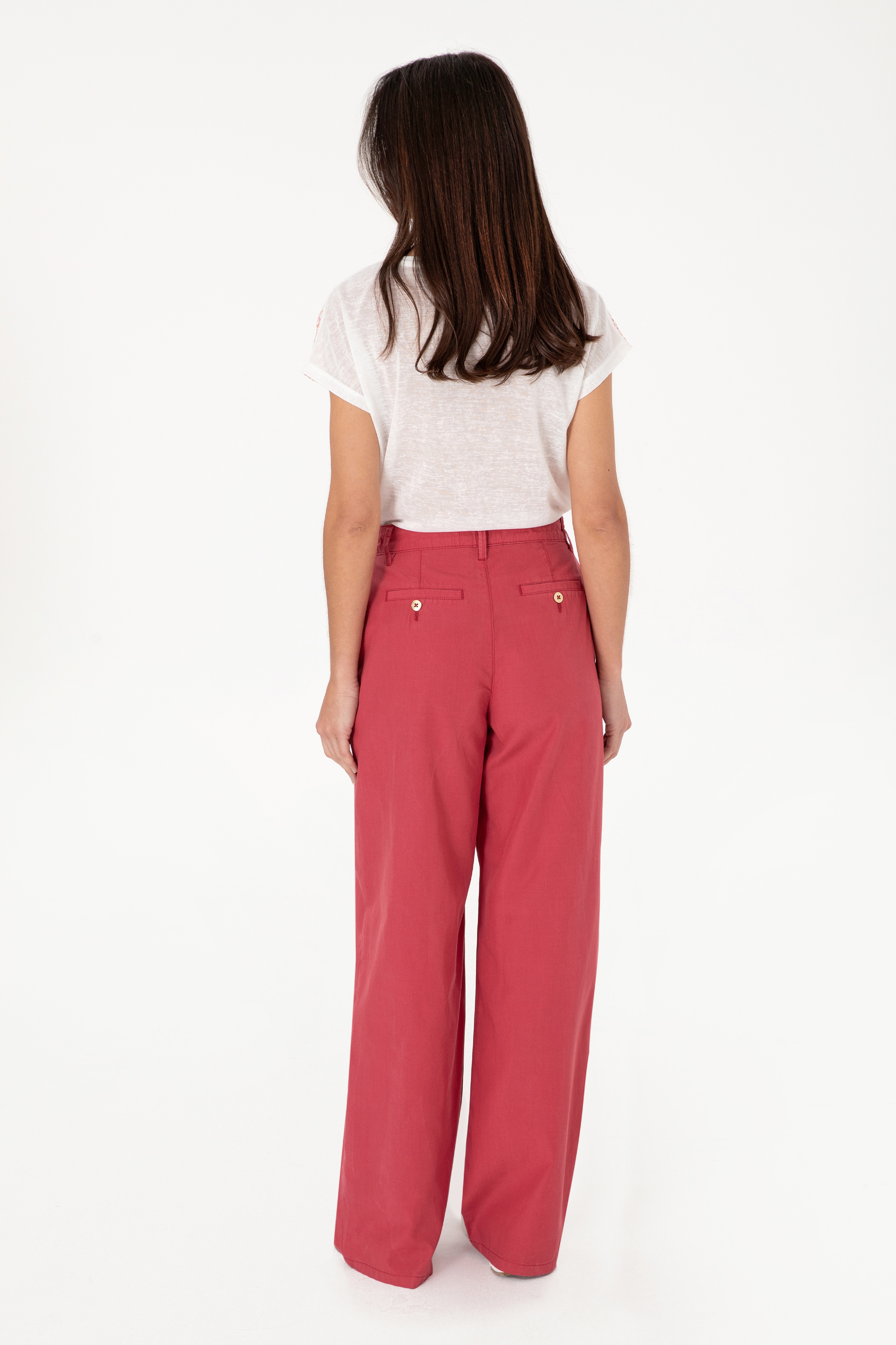 Kadın Vişne Kanvas Loose Fit Pantolon - Image 4