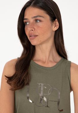 Kadın Koyu Haki Kolsuz Bisiklet Yaka Tişört - 50305609037