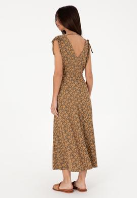 Kadın Vizon Desenli V Yaka Midi Boy Örme Elbise - 50306734061