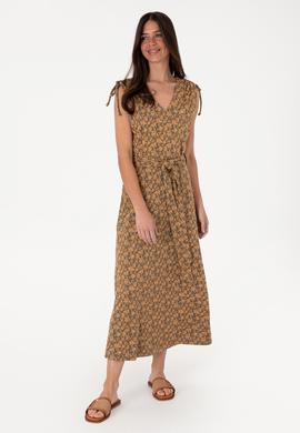 Kadın Vizon Desenli V Yaka Midi Boy Örme Elbise - 50306734061