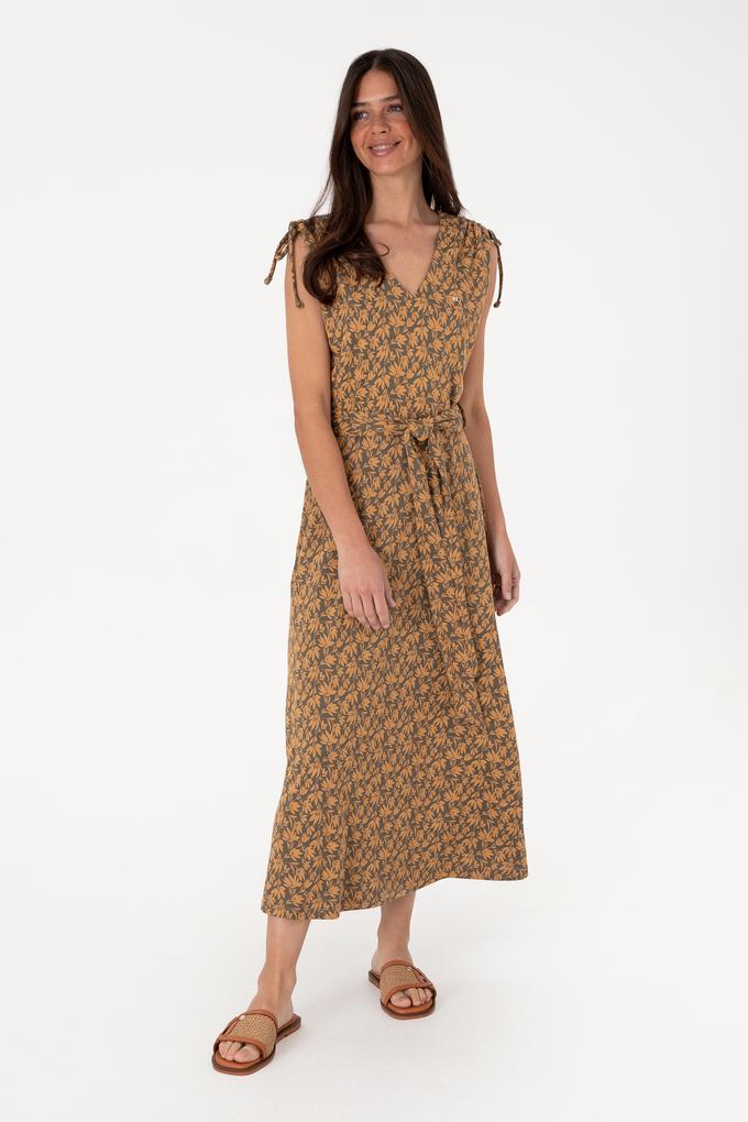 Kadın Vizon Desenli V Yaka Midi Boy Örme Elbise