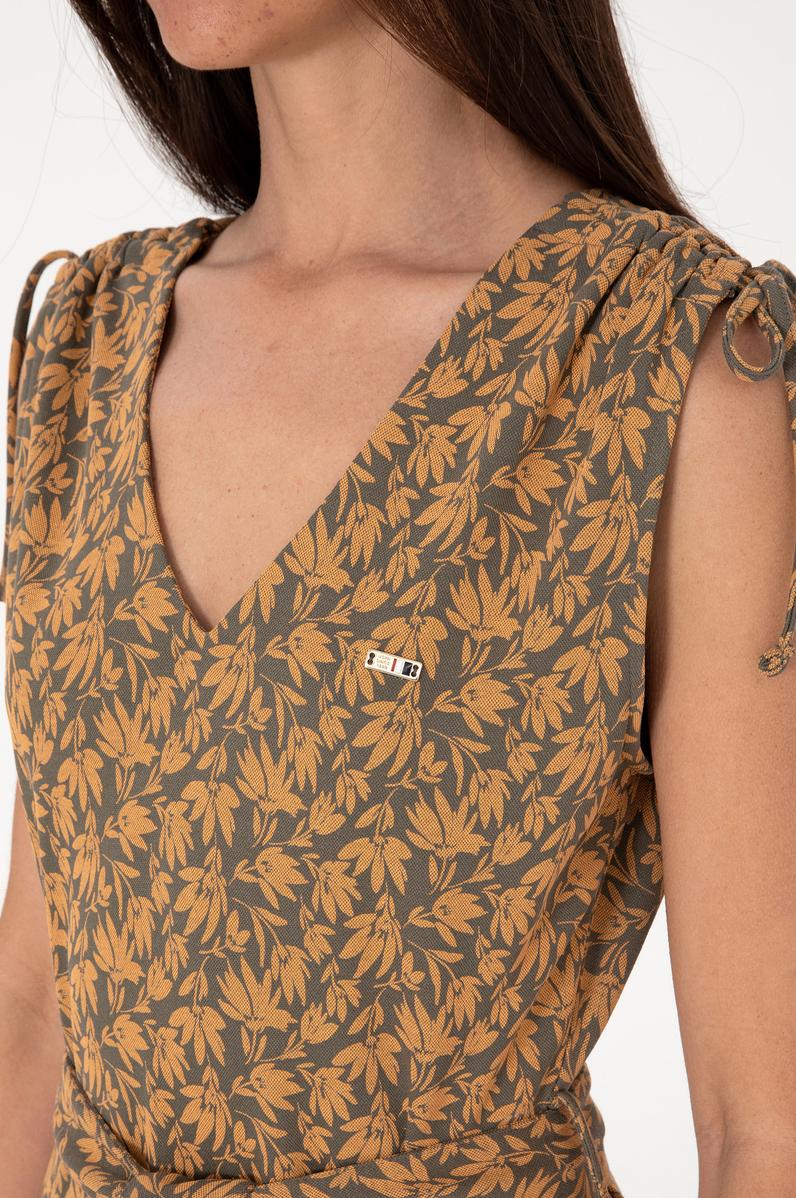 Kadın Vizon Desenli V Yaka Midi Boy Örme Elbise