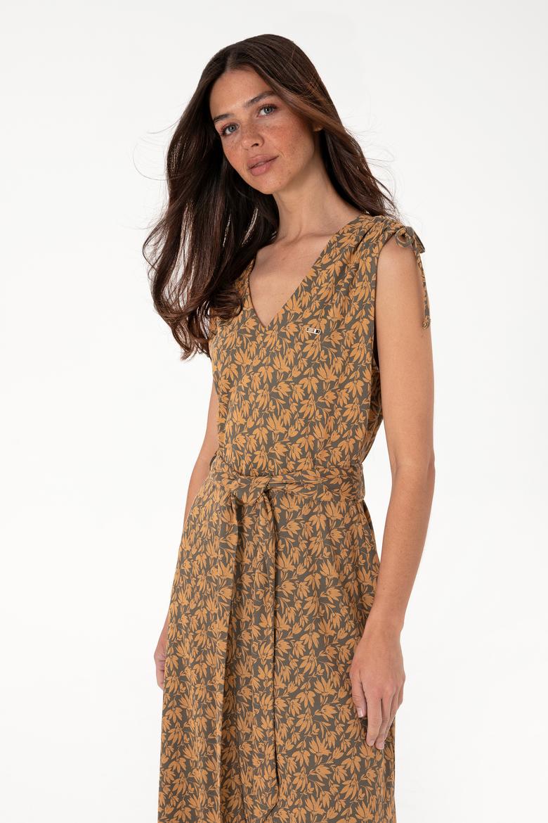 Kadın Vizon Desenli V Yaka Midi Boy Örme Elbise - 50306734061