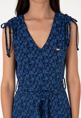 Kadın Lacivert Desenli V Yaka Midi Boy Örme Elbise - 50306734012