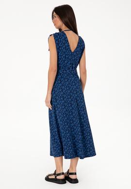 Kadın Lacivert Desenli V Yaka Midi Boy Örme Elbise - 50306734012