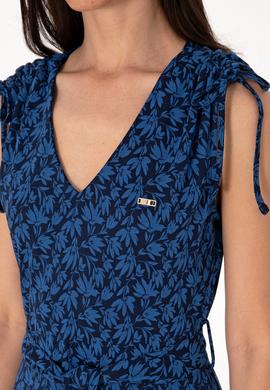 Kadın Lacivert Desenli V Yaka Midi Boy Örme Elbise - 50306734012