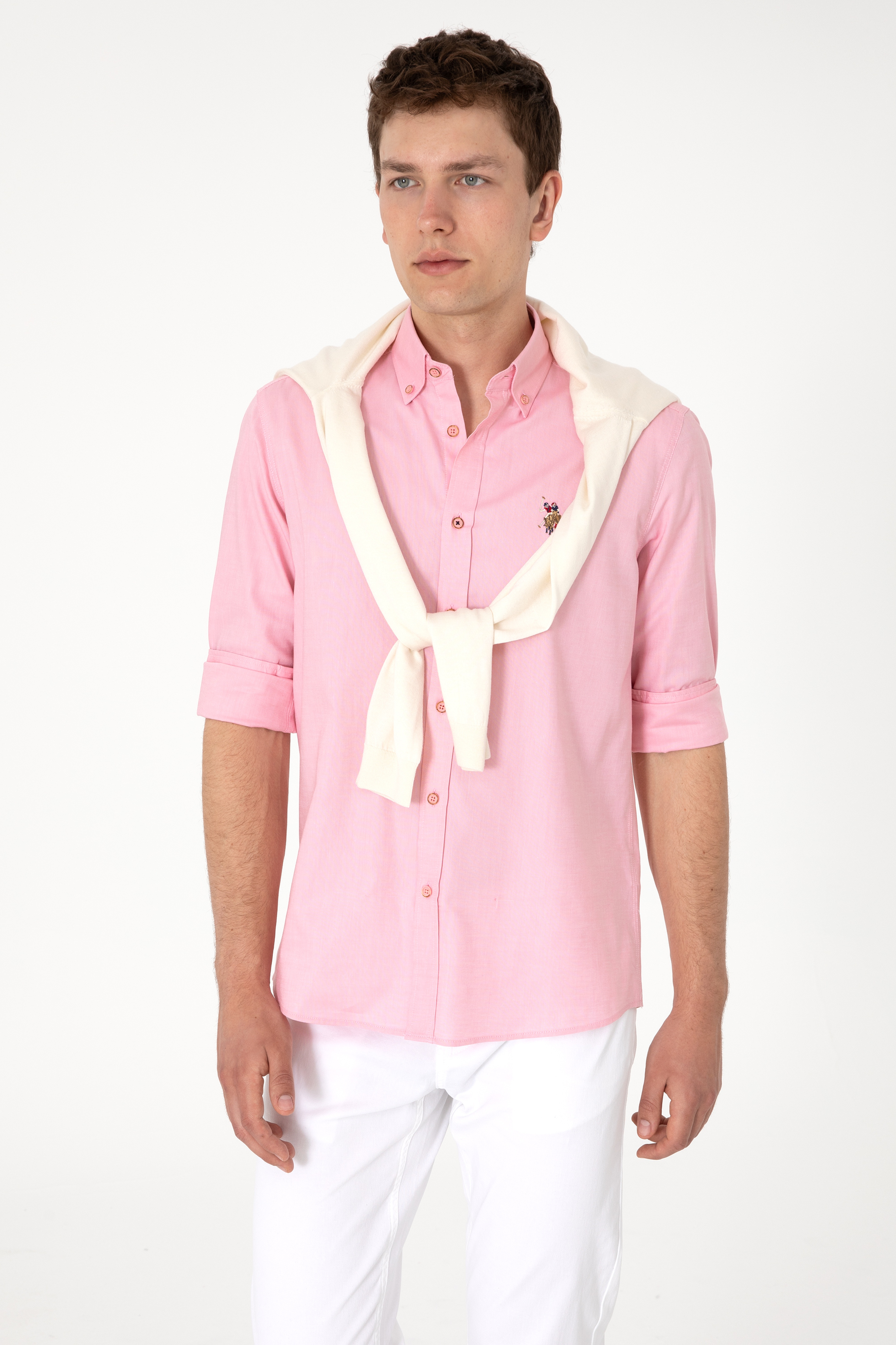 Erkek Pembe Uzun Kollu Basic Gömlek - Image 3