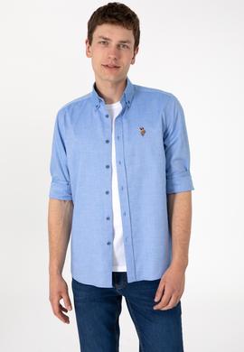 Erkek Kobalt Mavi Uzun Kollu Basic Gömlek - 50297981053