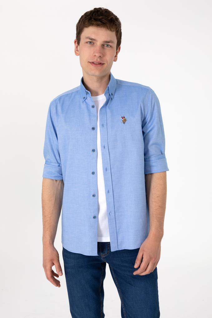 Erkek Kobalt Mavi Uzun Kollu Basic Gömlek