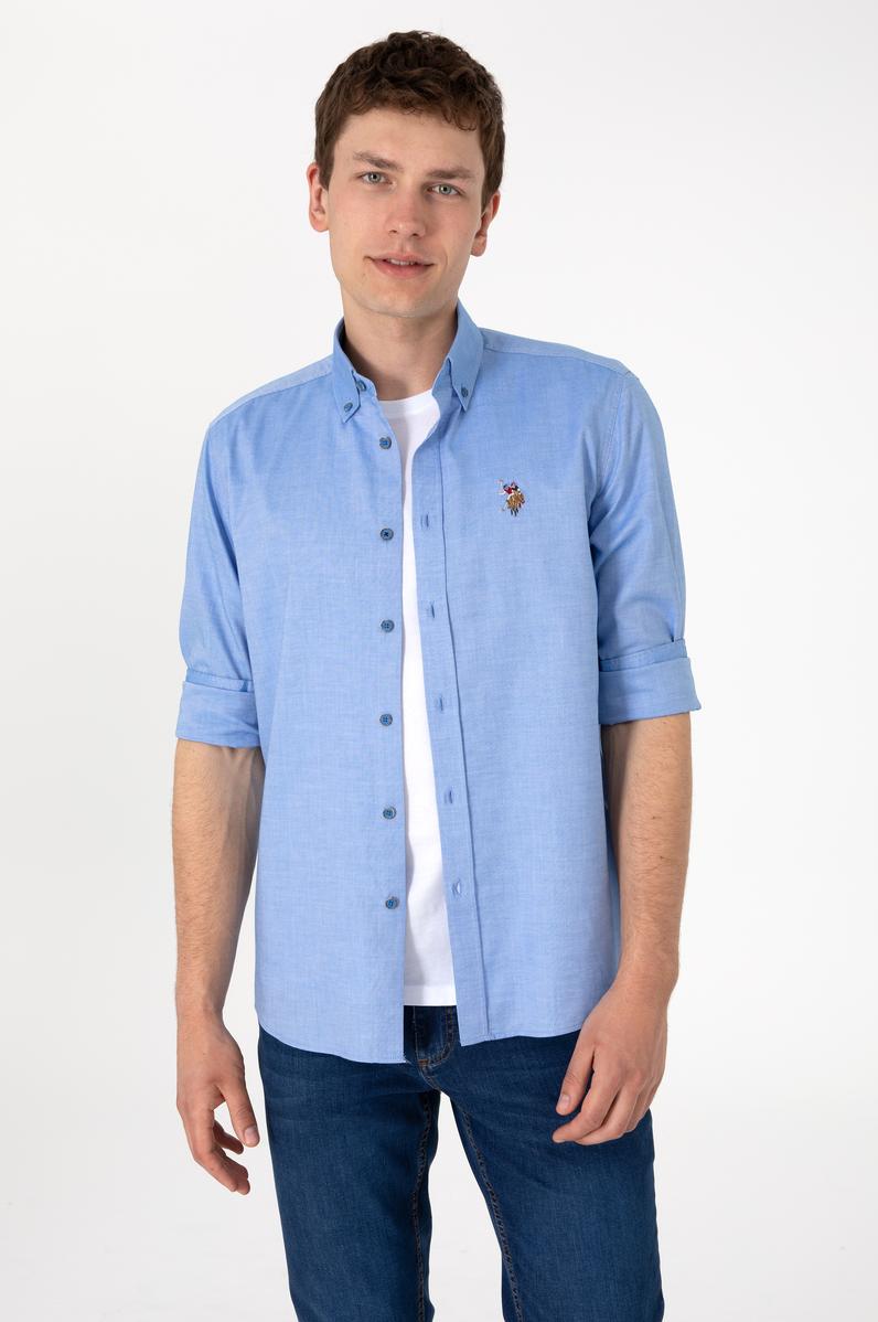 Erkek Kobalt Mavi Uzun Kollu Basic Gömlek