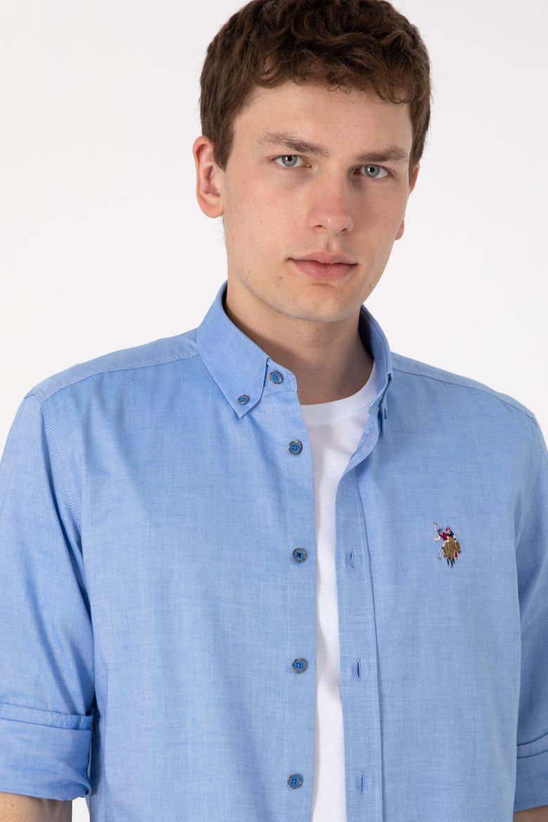 Erkek Kobalt Mavi Uzun Kollu Basic Gömlek - 50297981053