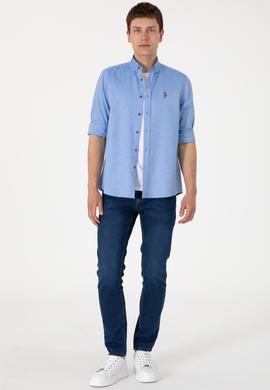 Erkek Kobalt Mavi Uzun Kollu Basic Gömlek - 50297981053