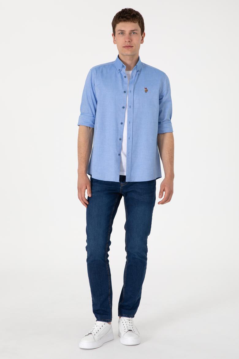 Erkek Kobalt Mavi Uzun Kollu Basic Gömlek - 50297981053