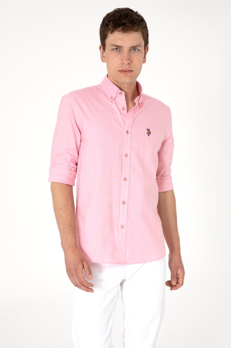 Erkek Pembe Uzun Kollu Basic Gömlek