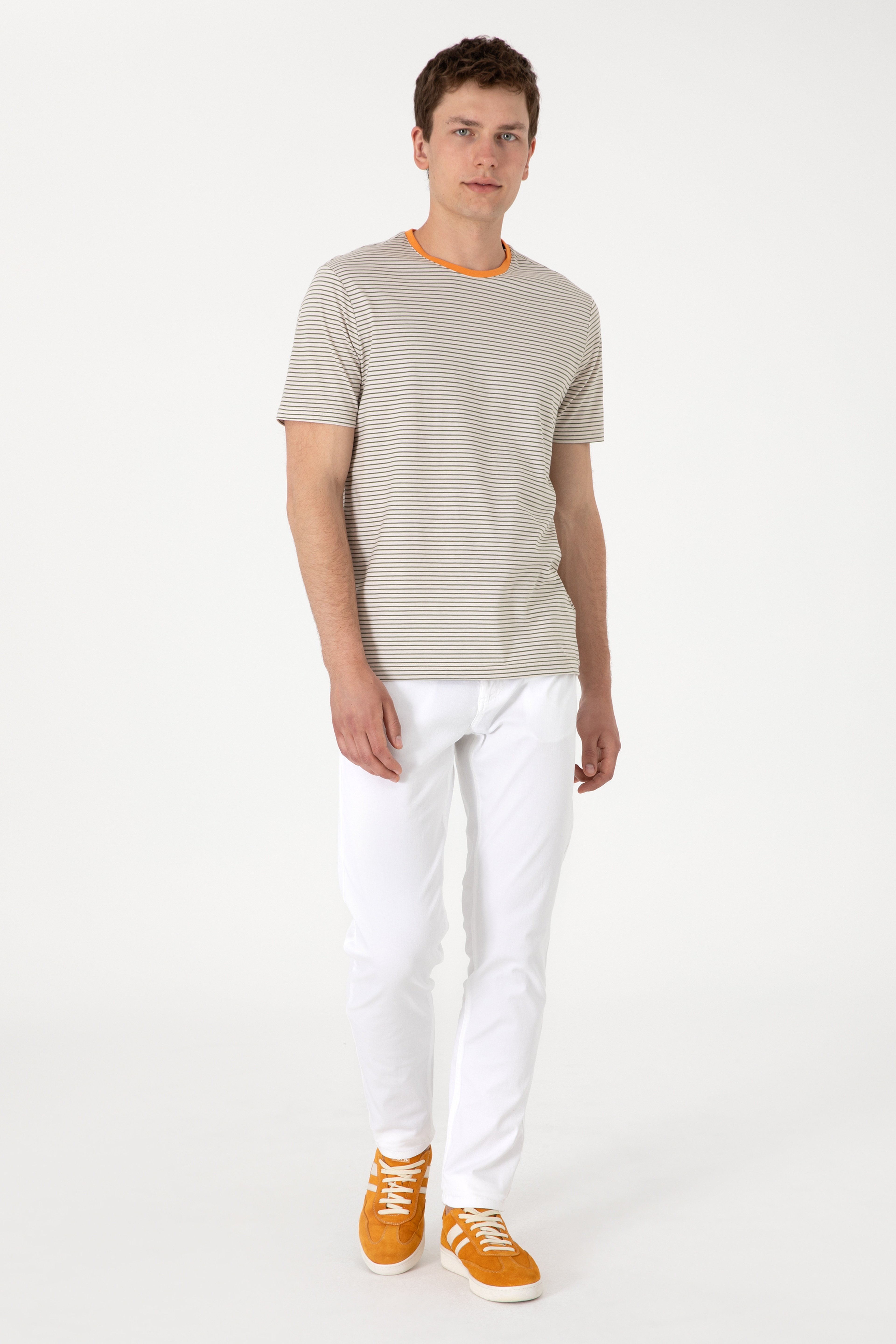 Erkek Slim Fit Beyaz Kanvas Pantolon - Image 1