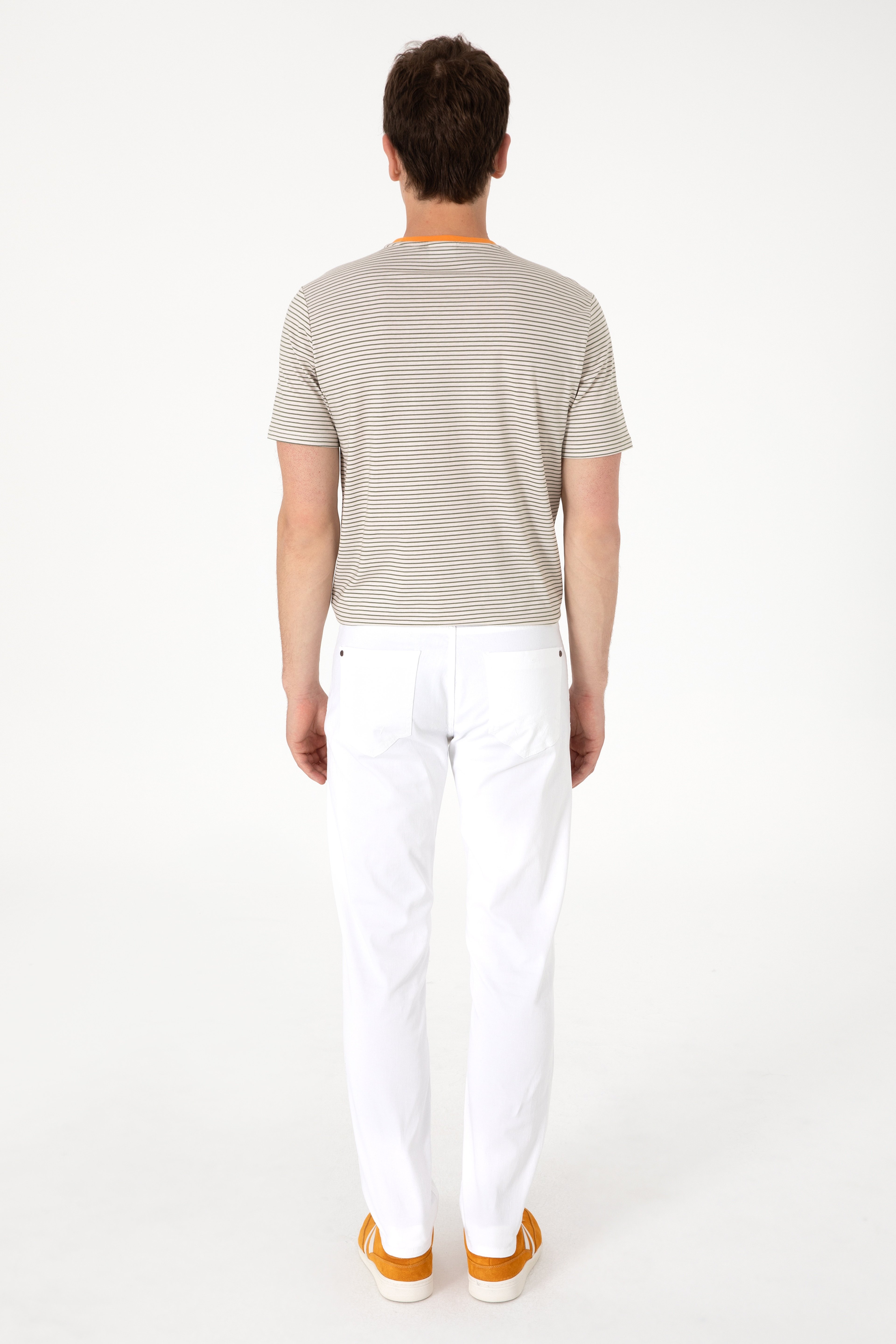 Erkek Slim Fit Beyaz Kanvas Pantolon