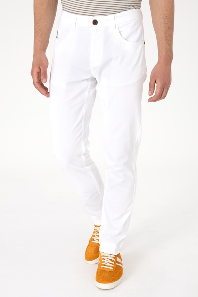Erkek Slim Fit Beyaz Kanvas Pantolon