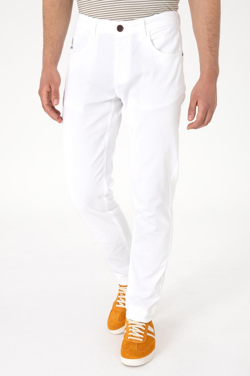 Erkek Slim Fit Beyaz Kanvas Pantolon