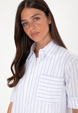 Kadın Mavi Çizgili Uzun Kollu Tunik Gömlek - 50306471010