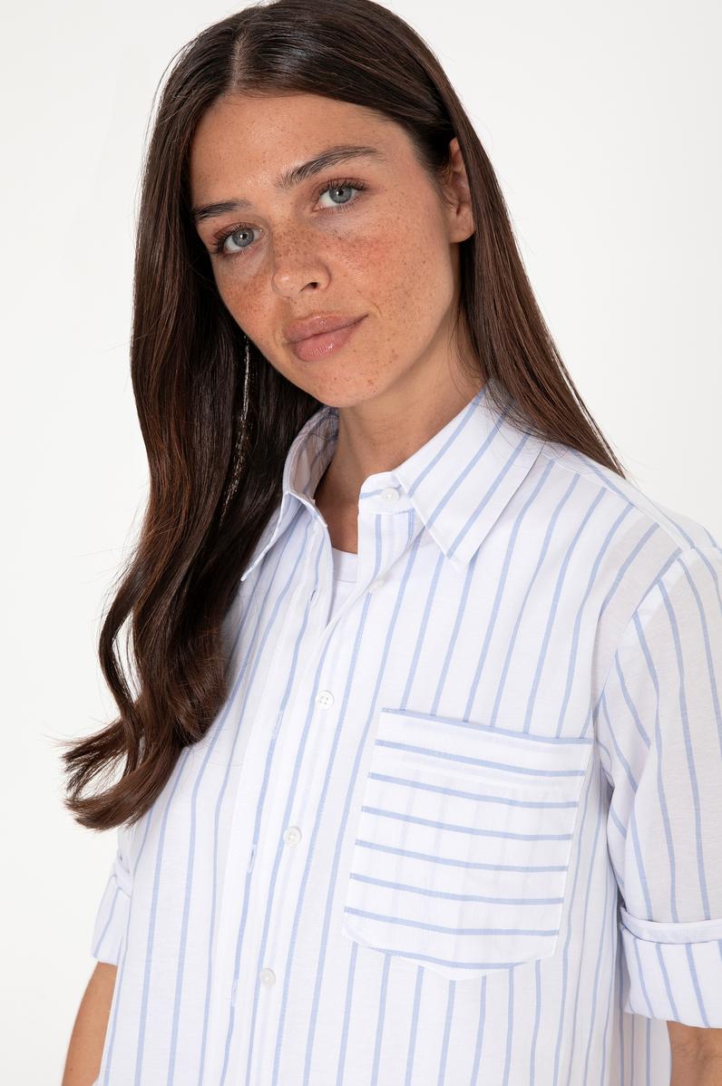 Kadın Mavi Çizgili Uzun Kollu Tunik Gömlek