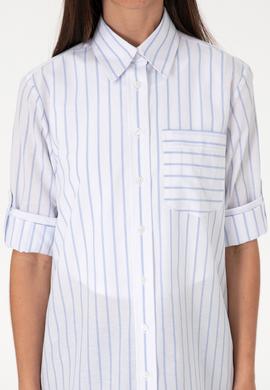 Kadın Mavi Çizgili Uzun Kollu Tunik Gömlek - 50306471010