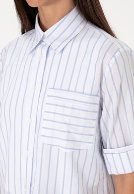 Kadın Mavi Çizgili Uzun Kollu Tunik Gömlek - 50306471010