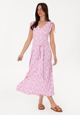 Kadın Beyaz Desenli V Yaka Midi Boy Örme Elbise - 50306734001