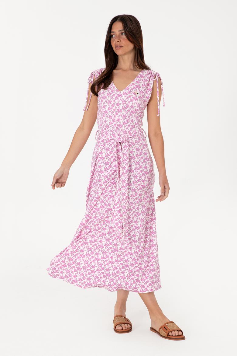 Kadın Beyaz Desenli V Yaka Midi Boy Örme Elbise - 50306734001