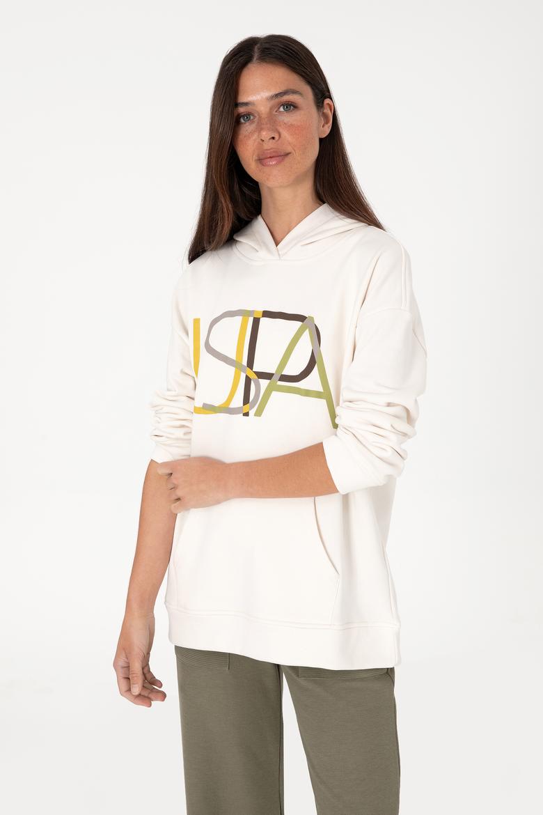 Kadın Krem Kapüşonlu Sweatshırt