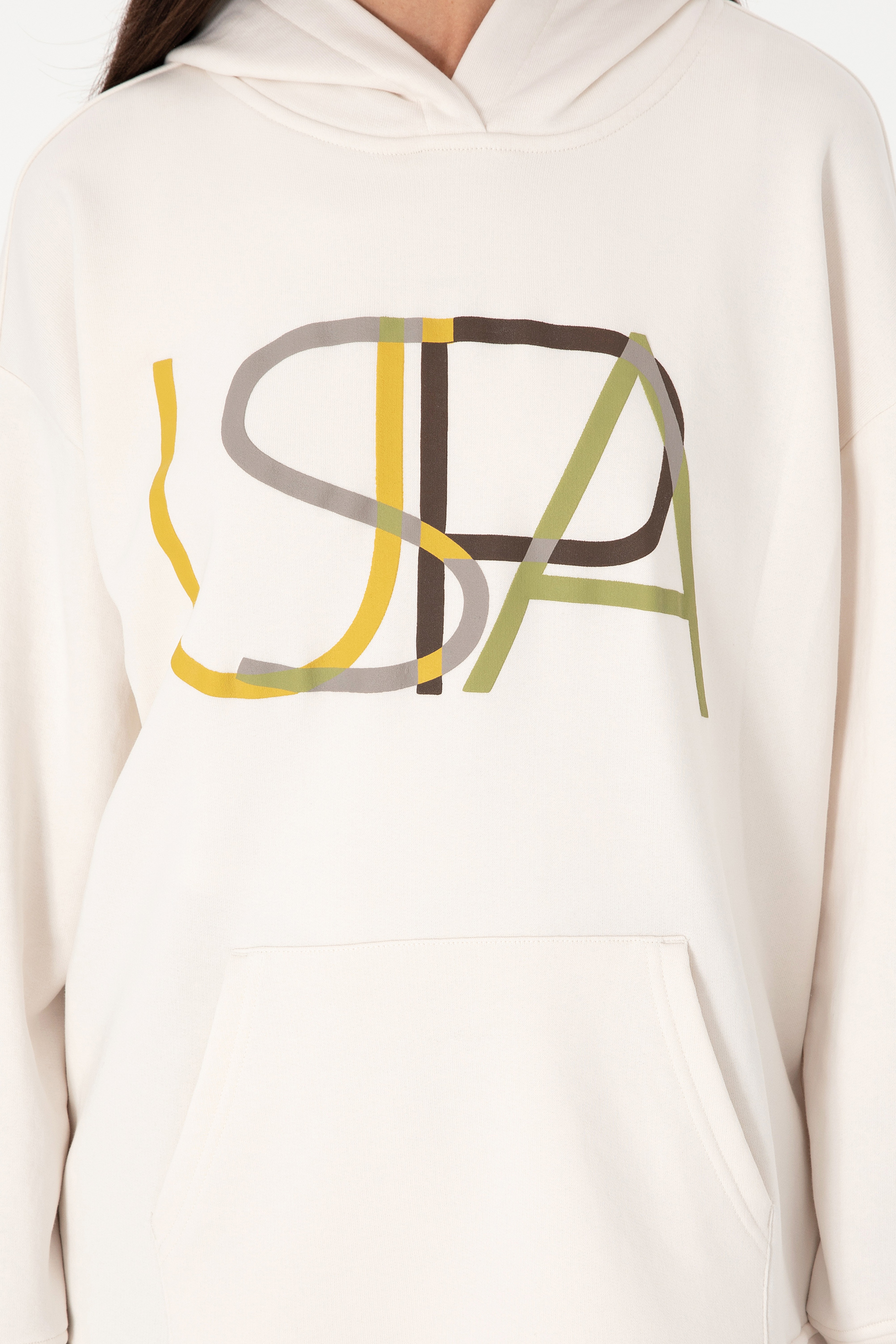 Kadın Krem Kapüşonlu Sweatshırt - Image 6