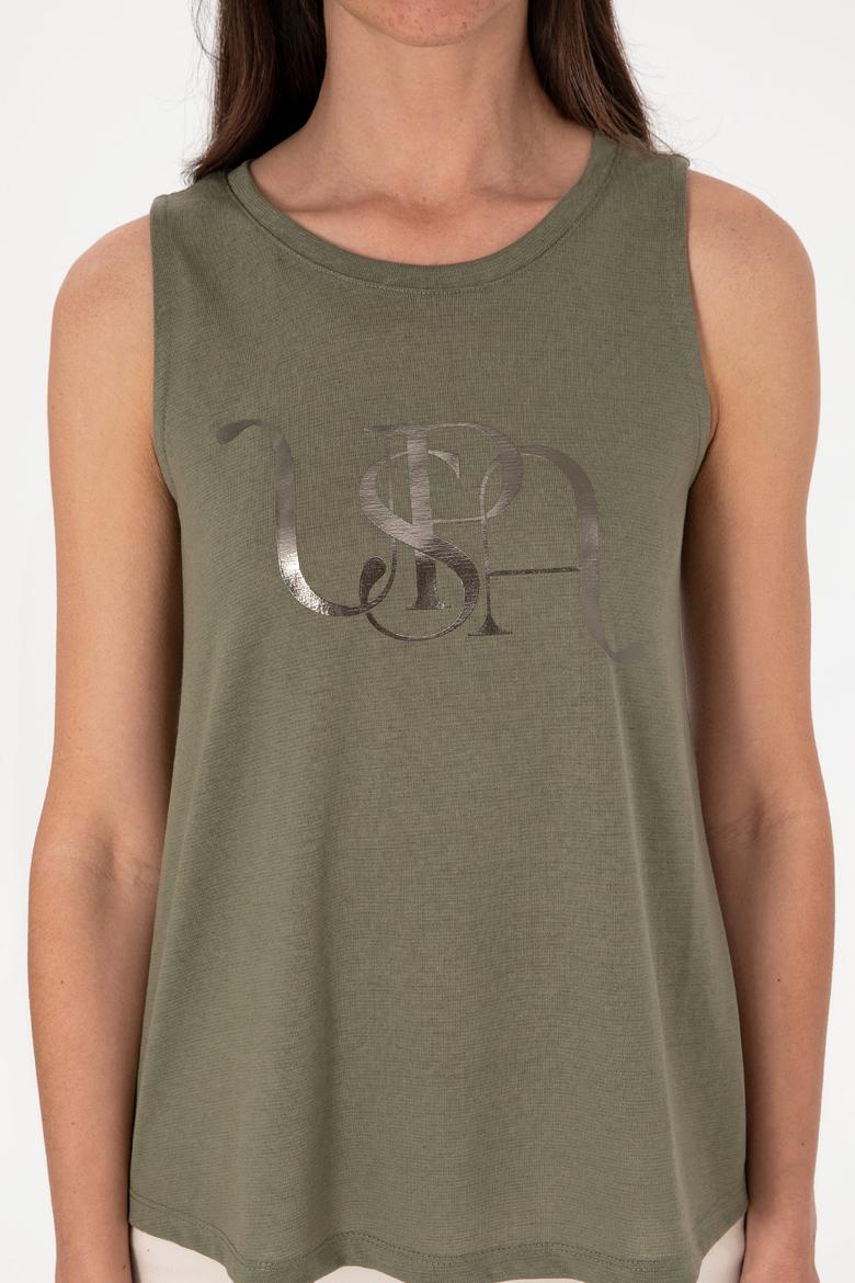 Kadın Koyu Haki Kolsuz Bisiklet Yaka Tişört - 50305609037