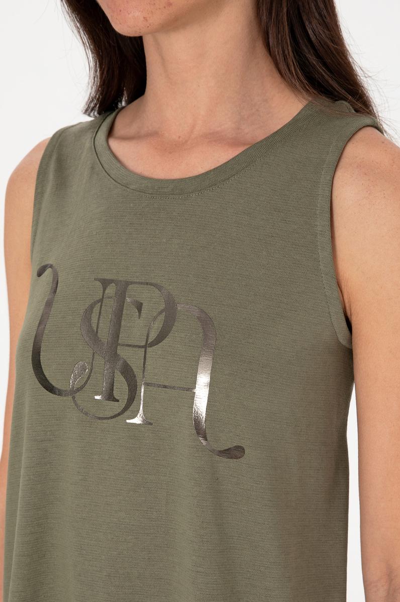 Kadın Koyu Haki Kolsuz Bisiklet Yaka Tişört