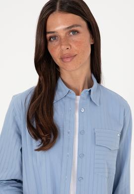 Kadın Mavi Çizgili Uzun Kollu Tunik Gömlek - 50306472005