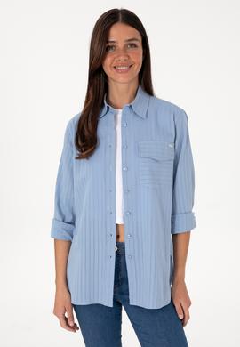 Kadın Mavi Çizgili Uzun Kollu Tunik Gömlek - 50306472005