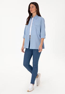 Kadın Mavi Çizgili Uzun Kollu Tunik Gömlek - 50306472005