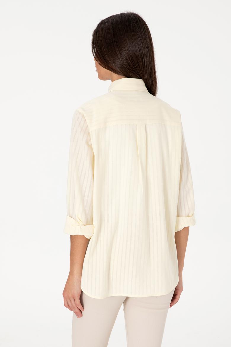 Kadın Krem Çizgili Uzun Kollu Tunik Gömlek - 50306472010