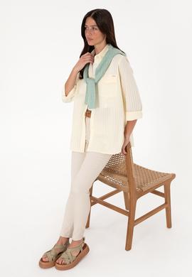 Kadın Krem Çizgili Uzun Kollu Tunik Gömlek - 50306472010