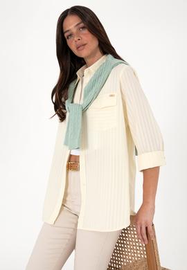 Kadın Krem Çizgili Uzun Kollu Tunik Gömlek - 50306472010