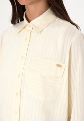 Kadın Krem Çizgili Uzun Kollu Tunik Gömlek - 50306472010