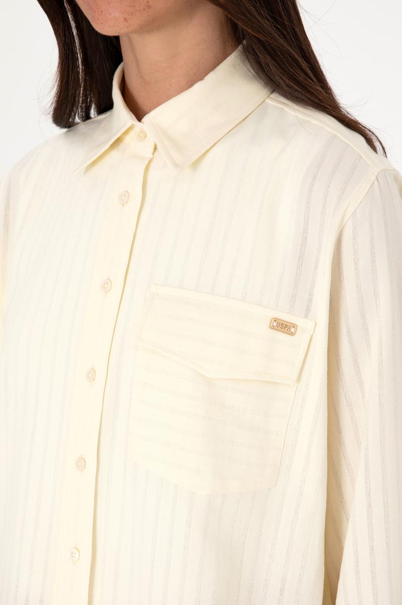 Kadın Krem Çizgili Uzun Kollu Tunik Gömlek