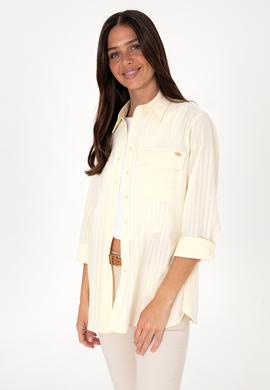 Kadın Krem Çizgili Uzun Kollu Tunik Gömlek - 50306472010