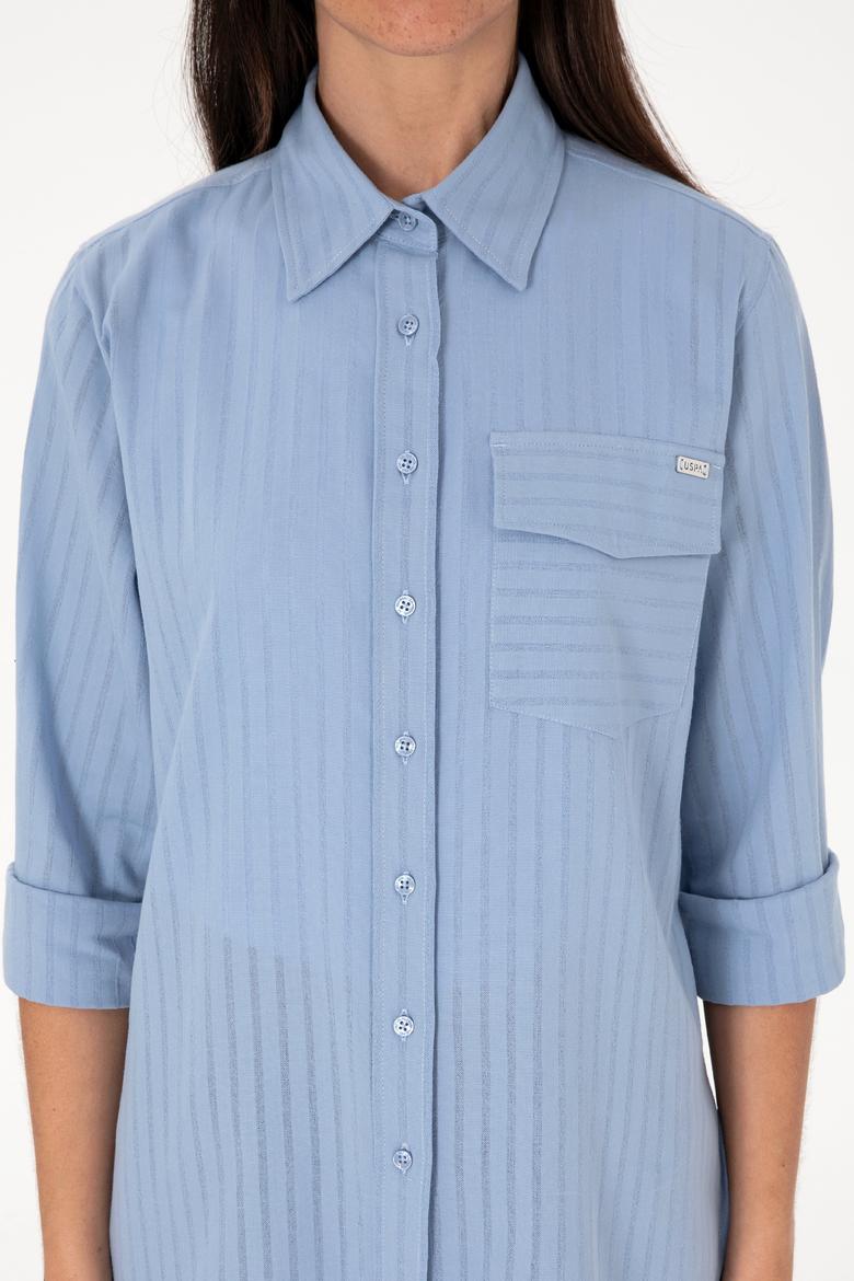 Kadın Mavi Çizgili Uzun Kollu Tunik Gömlek - 50306472005