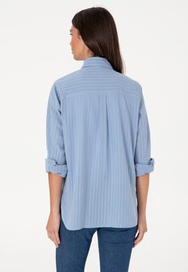 Kadın Mavi Çizgili Uzun Kollu Tunik Gömlek - 50306472005