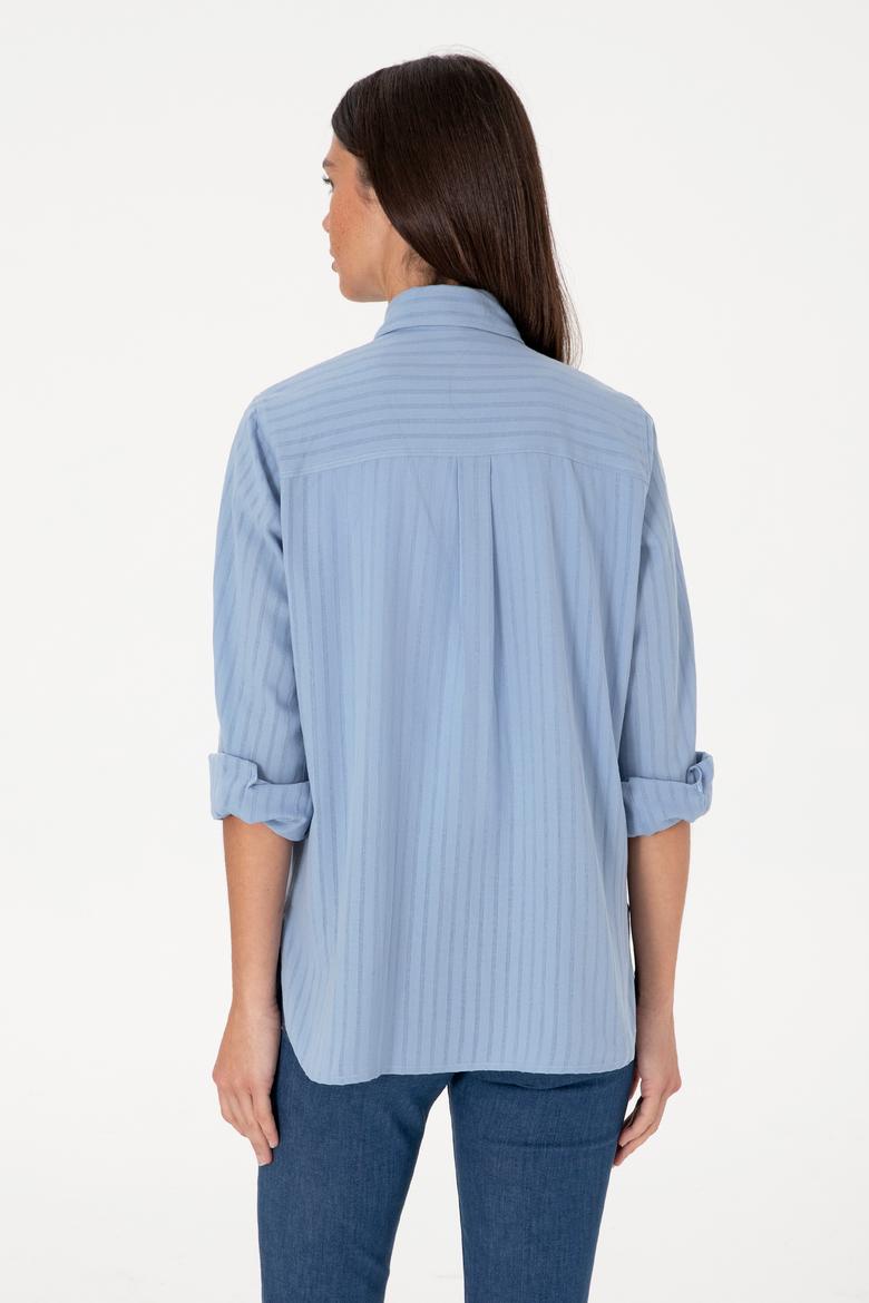 Kadın Mavi Çizgili Uzun Kollu Tunik Gömlek - 50306472005