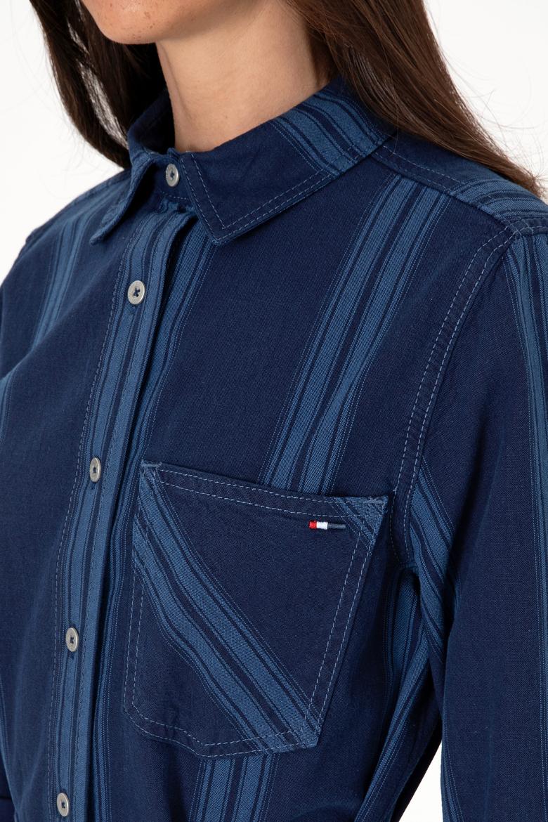 Kadın Mavi Kemerli Mini Boy Jean Elbise - 50308362006