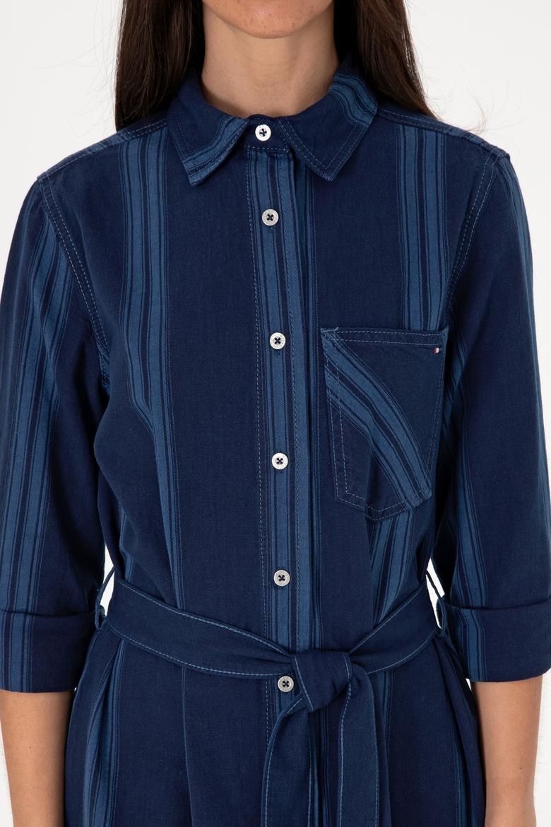 Kadın Mavi Kemerli Mini Boy Jean Elbise - 50308362006