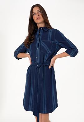 Kadın Mavi Kemerli Mini Boy Jean Elbise - 50308362006